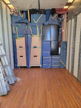 Professionally stacked moving boxes